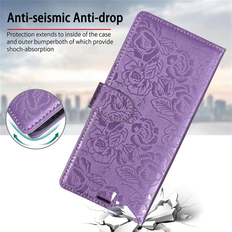 For Samsung Galaxy S25+ 5G Peony Flowers Imprint Leather Phone Case(Purple) by buy2fix