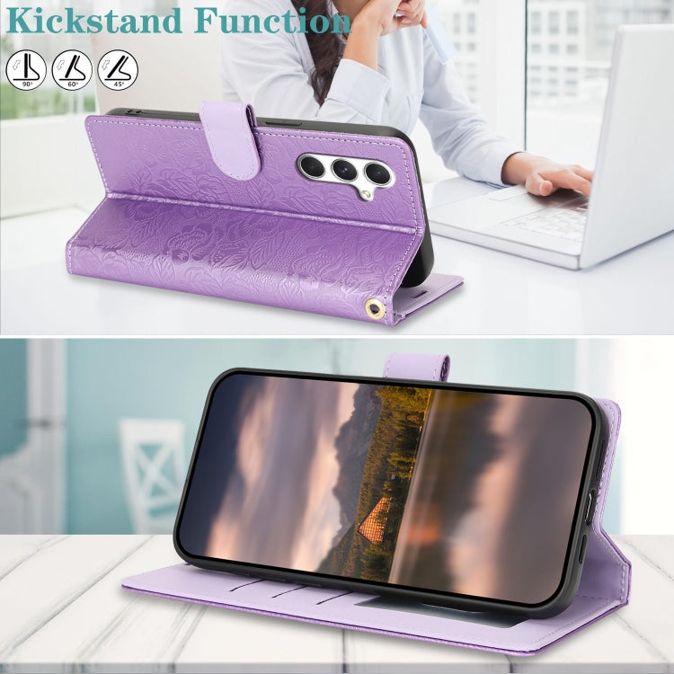 For Samsung Galaxy S25+ 5G Peony Flowers Imprint Leather Phone Case(Purple) by buy2fix