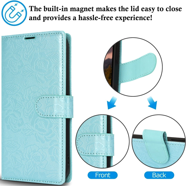 For Samsung Galaxy S25+ 5G Peony Flowers Imprint Leather Phone Case(Sky Blue) - Galaxy S25+ 5G Cases by buy2fix | Online Shopping UK | buy2fix