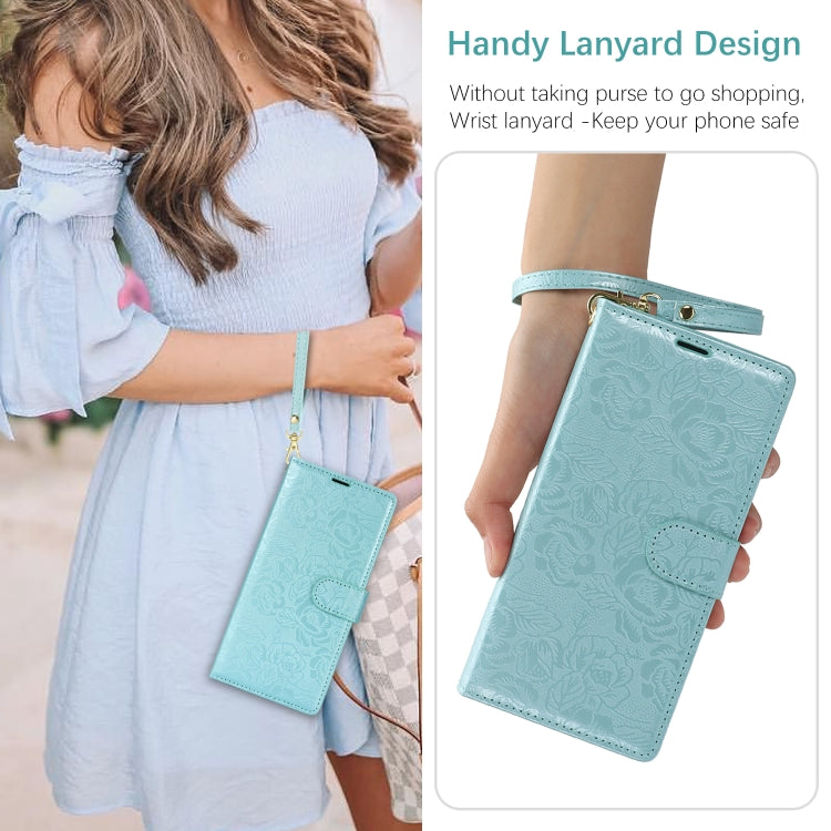 For Samsung Galaxy S25+ 5G Peony Flowers Imprint Leather Phone Case(Sky Blue) - Galaxy S25+ 5G Cases by buy2fix | Online Shopping UK | buy2fix