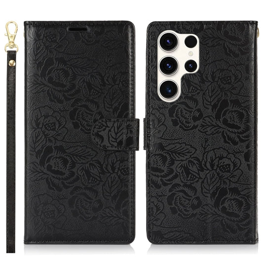 For Samsung Galaxy S25 Ultra 5G Peony Flowers Imprint Leather Phone Case(Black) by buy2fix