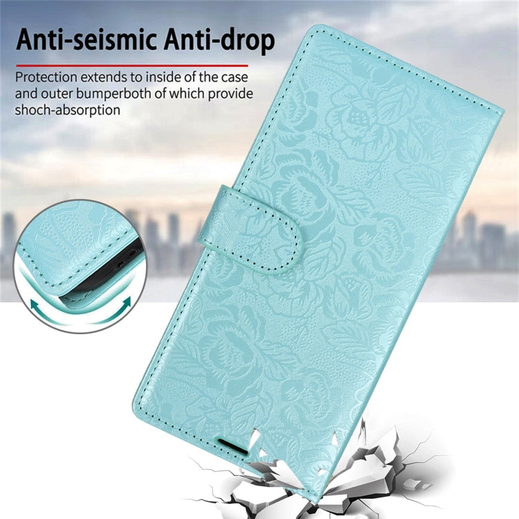 For Samsung Galaxy S25 Ultra 5G Peony Flowers Imprint Leather Phone Case(Sky Blue) - Galaxy S25 Ultra 5G Cases by buy2fix | Online Shopping UK | buy2fix