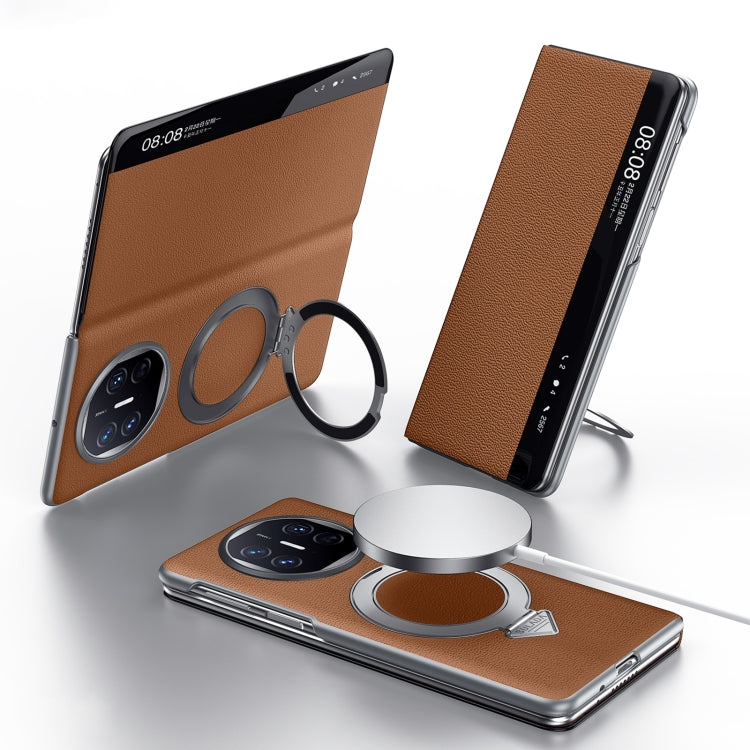 For Huawei Mate X5 / X3 SULADA Smart View Window MagSafe Magnetic Holder Leather Phone Case(Brown) - Huawei Cases by SULADA | Online Shopping UK | buy2fix
