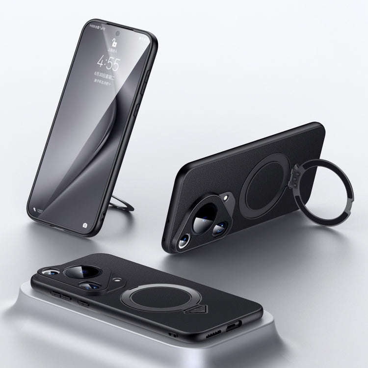 For Huawei Pura 70 Ultra SULADA Top Grain Leather MagSafe Magnetic Holder Phone Case(Black) - Huawei Cases by SULADA | Online Shopping UK | buy2fix