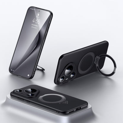 For Huawei Pura 70 SULADA Top Grain Leather MagSafe Magnetic Holder Phone Case(Black) - Huawei Cases by SULADA | Online Shopping UK | buy2fix