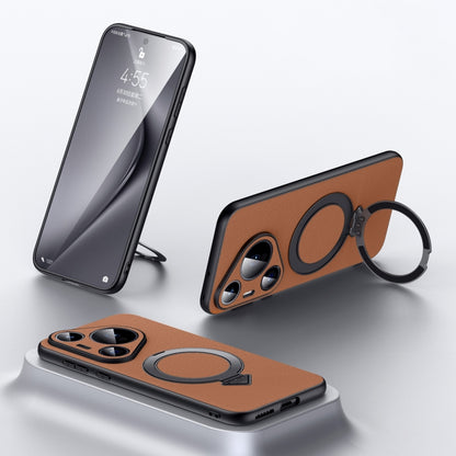 For Huawei Pura 70 SULADA Top Grain Leather MagSafe Magnetic Holder Phone Case(Brown) - Huawei Cases by SULADA | Online Shopping UK | buy2fix