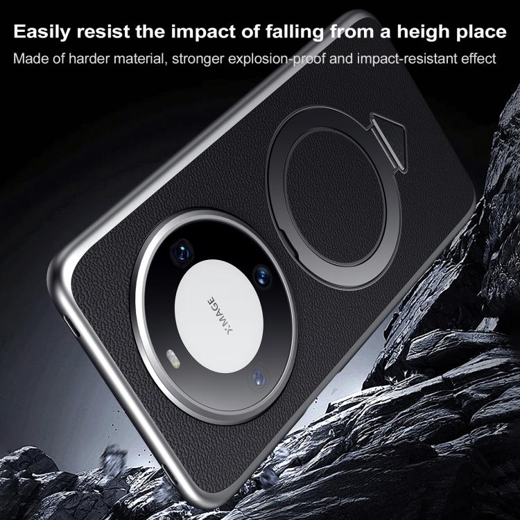 For Huawei Pura 70 SULADA Top Grain Leather MagSafe Magnetic Holder Phone Case(Black) - Huawei Cases by SULADA | Online Shopping UK | buy2fix