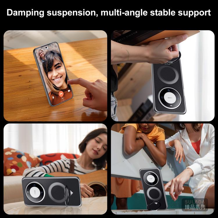 For Huawei Pura 70 Ultra SULADA Top Grain Leather MagSafe Magnetic Holder Phone Case(Black) - Huawei Cases by SULADA | Online Shopping UK | buy2fix