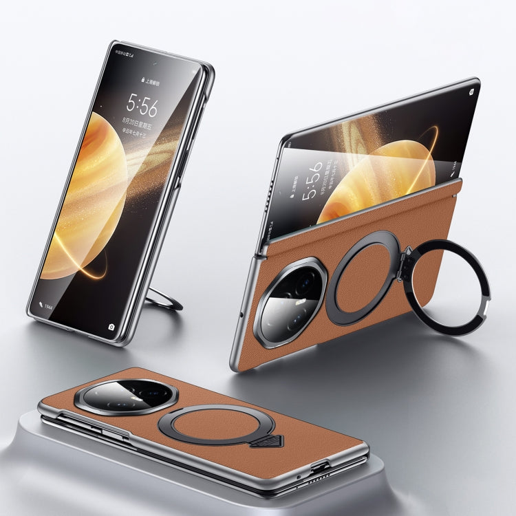 For Honor Magic V3 SULADA Top Grain Leather MagSafe Magnetic Holder Phone Case(Brown) - Honor Cases by SULADA | Online Shopping UK | buy2fix