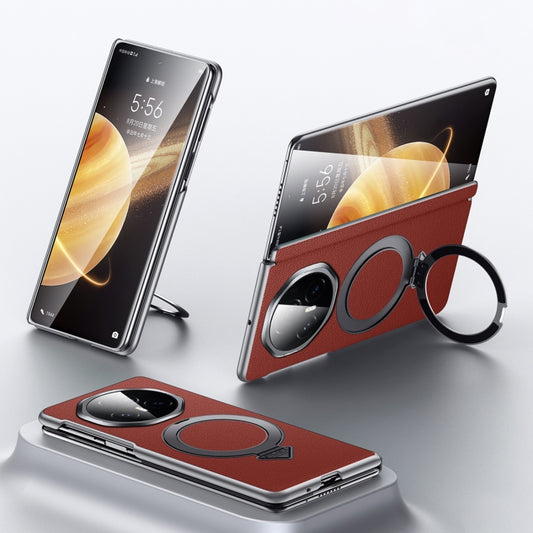 For Honor Magic V3 SULADA Top Grain Leather MagSafe Magnetic Holder Phone Case(Red) - Honor Cases by SULADA | Online Shopping UK | buy2fix