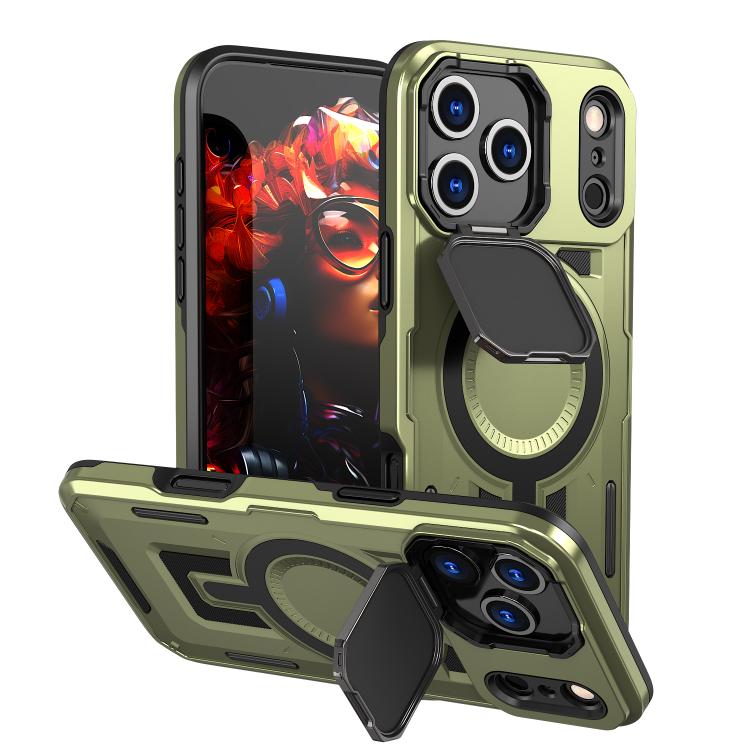 For iPhone 17 Pro Max Shield Frame Holder MagSafe Phone Case(Olive Green) - iPhone 17 Pro Max Cases by buy2fix | Online Shopping UK | buy2fix