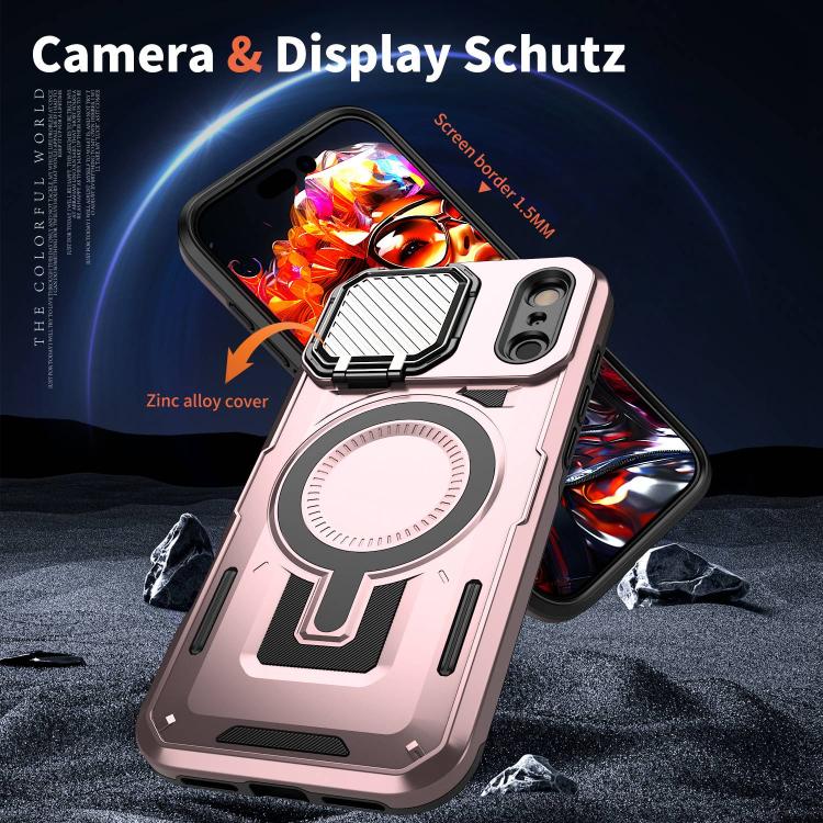 For iPhone 17 Pro Max Shield Frame Holder MagSafe Phone Case(Rose Gold) - iPhone 17 Pro Max Cases by buy2fix | Online Shopping UK | buy2fix