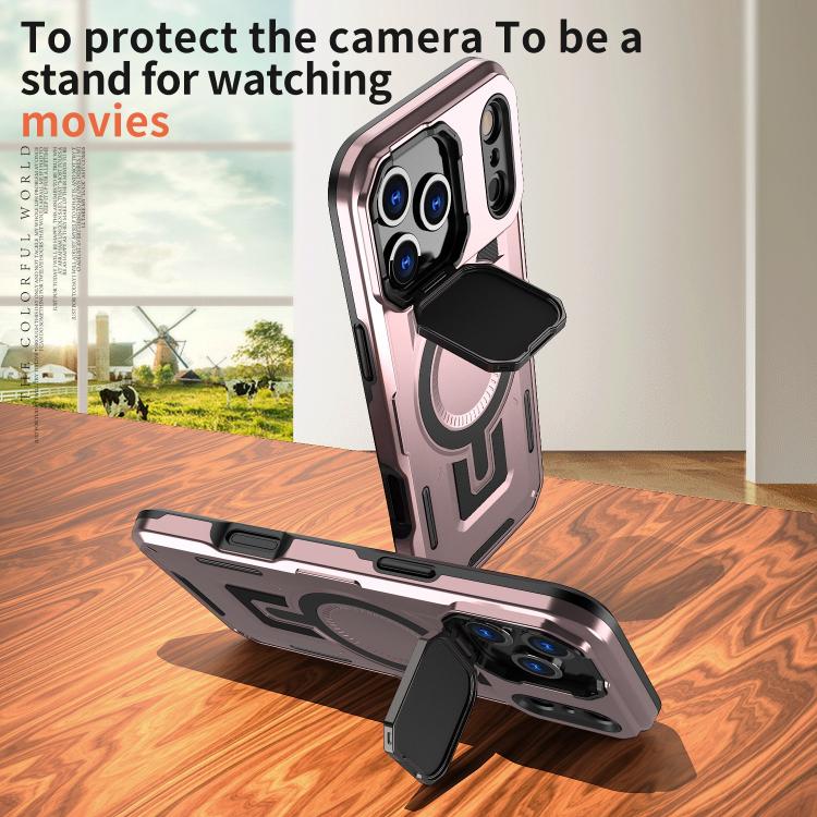 For iPhone 17 Pro Max Shield Frame Holder MagSafe Phone Case(Rose Gold) - iPhone 17 Pro Max Cases by buy2fix | Online Shopping UK | buy2fix