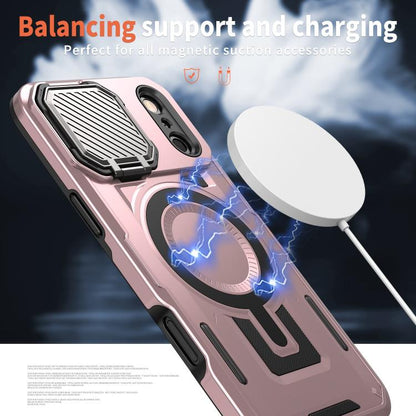 For iPhone 17 Pro Max Shield Frame Holder MagSafe Phone Case(Rose Gold) - iPhone 17 Pro Max Cases by buy2fix | Online Shopping UK | buy2fix