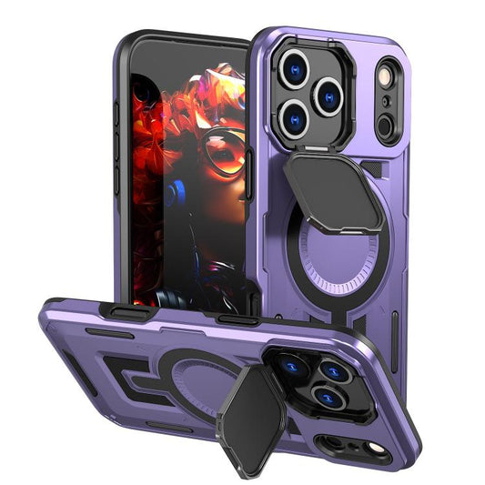 For iPhone 17 Pro Max Shield Frame Holder MagSafe Phone Case(Purple) - iPhone 17 Pro Max Cases by buy2fix | Online Shopping UK | buy2fix