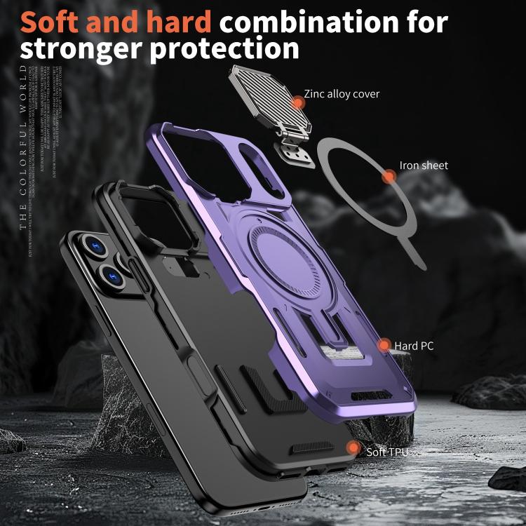 For iPhone 17 Pro Max Shield Frame Holder MagSafe Phone Case(Purple) - iPhone 17 Pro Max Cases by buy2fix | Online Shopping UK | buy2fix