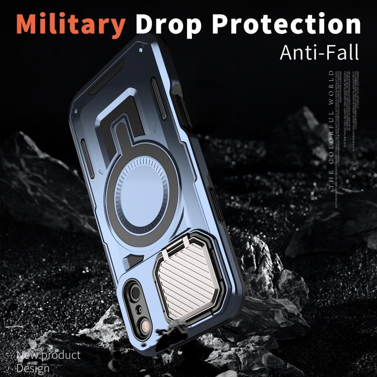 For iPhone 17 Pro Shield Frame Holder MagSafe Phone Case(Blue) - iPhone 17 Pro Cases by buy2fix | Online Shopping UK | buy2fix