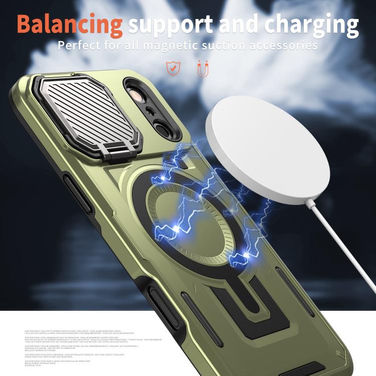 For iPhone 17 Pro Shield Frame Holder MagSafe Phone Case(Olive Green) - iPhone 17 Pro Cases by buy2fix | Online Shopping UK | buy2fix