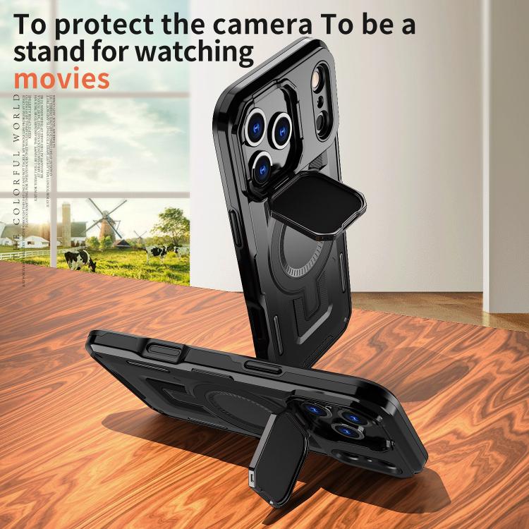 For iPhone 17 Pro Shield Frame Holder MagSafe Phone Case(Black) - iPhone 17 Pro Cases by buy2fix | Online Shopping UK | buy2fix