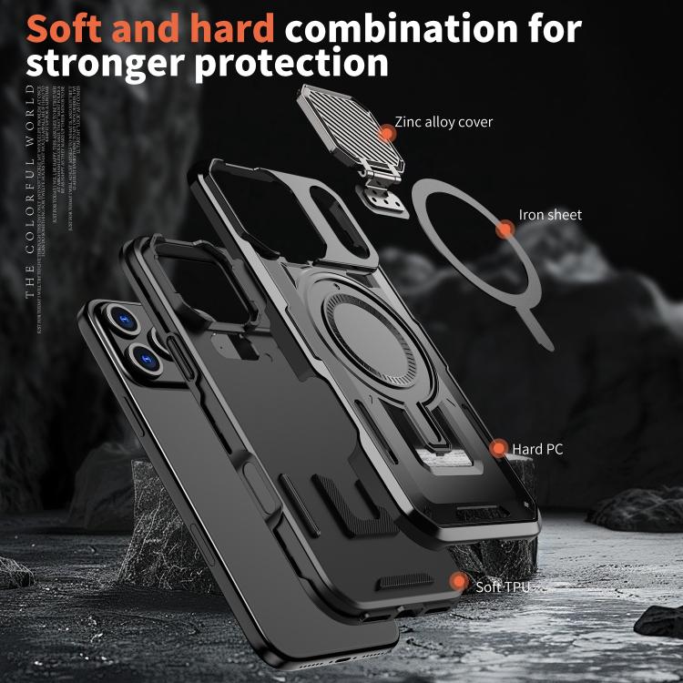 For iPhone 17 Pro Shield Frame Holder MagSafe Phone Case(Black) - iPhone 17 Pro Cases by buy2fix | Online Shopping UK | buy2fix