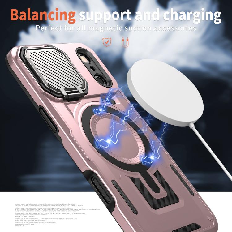 For iPhone 17 Pro Shield Frame Holder MagSafe Phone Case(Rose Gold) - iPhone 17 Pro Cases by buy2fix | Online Shopping UK | buy2fix