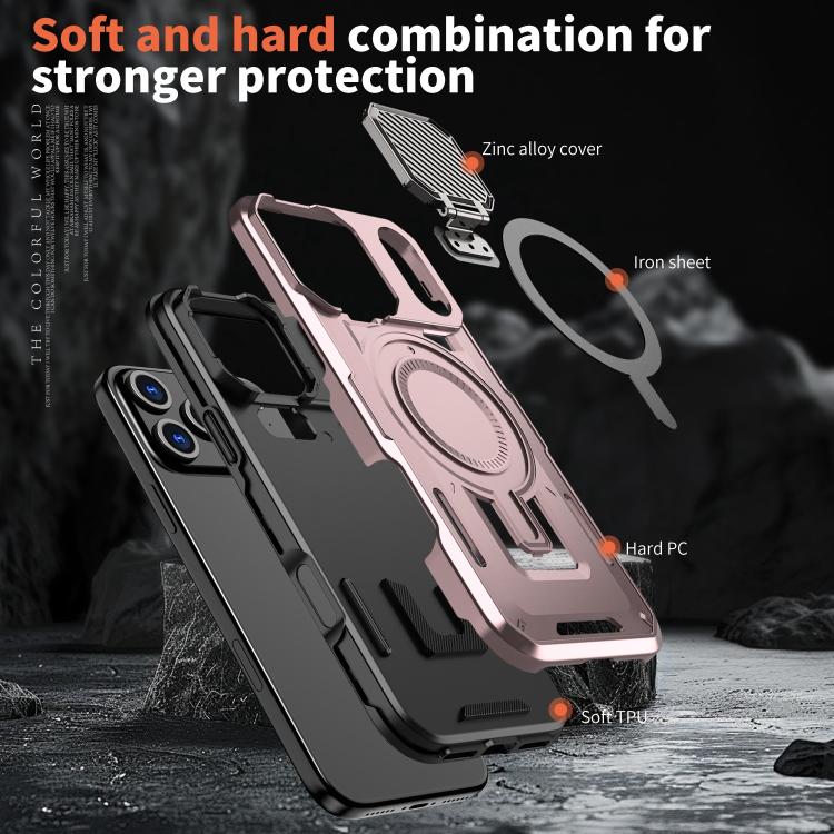 For iPhone 17 Pro Shield Frame Holder MagSafe Phone Case(Rose Gold) - iPhone 17 Pro Cases by buy2fix | Online Shopping UK | buy2fix