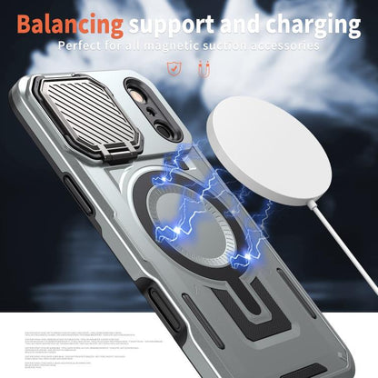 For iPhone 17 Pro Shield Frame Holder MagSafe Phone Case(Grey) - iPhone 17 Pro Cases by buy2fix | Online Shopping UK | buy2fix
