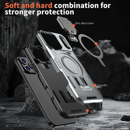 For iPhone 17 Pro Shield Frame Holder MagSafe Phone Case(Grey) - iPhone 17 Pro Cases by buy2fix | Online Shopping UK | buy2fix