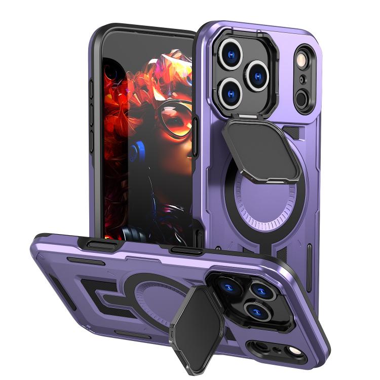 For iPhone 17 Pro Shield Frame Holder MagSafe Phone Case(Purple) - iPhone 17 Pro Cases by buy2fix | Online Shopping UK | buy2fix