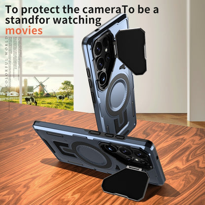 For Samsung Galaxy S25 5G Shield Frame Holder MagSafe Phone Case(Blue) by buy2fix