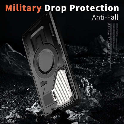 For Samsung Galaxy S25 5G Shield Frame Holder MagSafe Phone Case(Black) by buy2fix