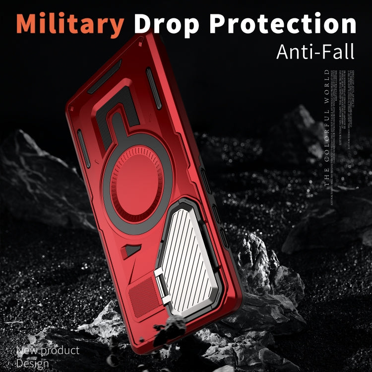 For Samsung Galaxy S25 5G Shield Frame Holder MagSafe Phone Case(Red) by buy2fix