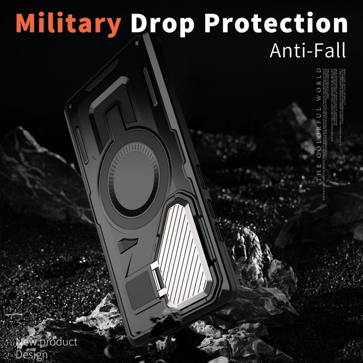 For Samsung Galaxy S25+ 5G Shield Frame Holder MagSafe Phone Case(Black) by buy2fix