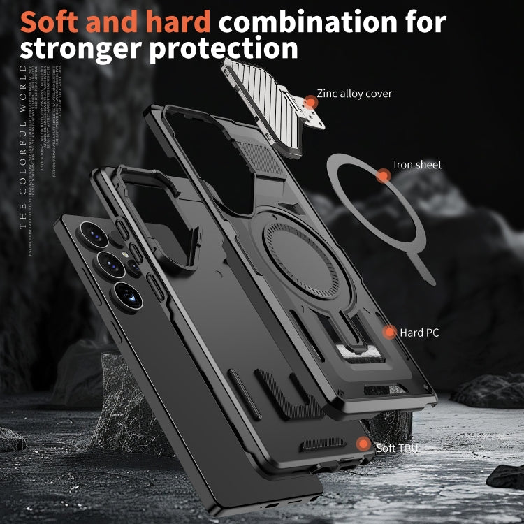 For Samsung Galaxy S25+ 5G Shield Frame Holder MagSafe Phone Case(Black) by buy2fix