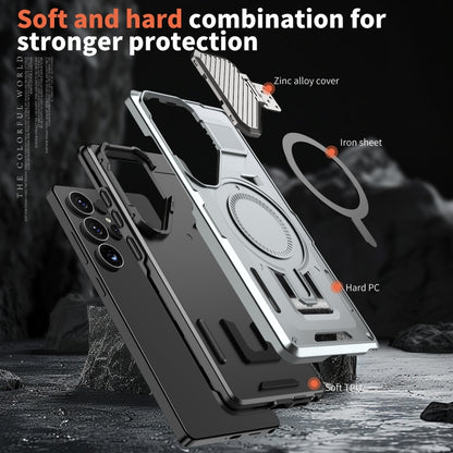 For Samsung Galaxy S25+ 5G Shield Frame Holder MagSafe Phone Case(Grey) by buy2fix