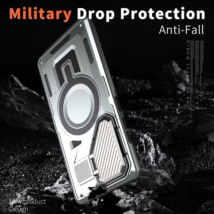 For Samsung Galaxy S25 Ultra 5G Shield Frame Holder MagSafe Phone Case(Grey) by buy2fix