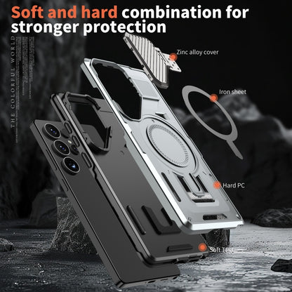 For Samsung Galaxy S25 Ultra 5G Shield Frame Holder MagSafe Phone Case(Grey) by buy2fix