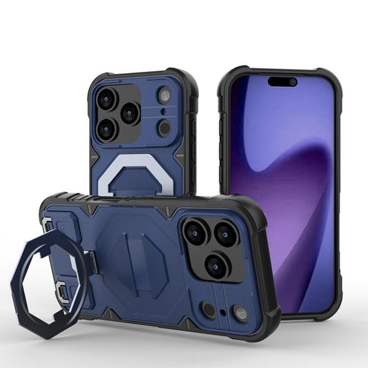 For iPhone 17 Pro Max Camera Shield Armor MagSafe Holder Phone Case with Strap(Sapphire Blue) - iPhone 17 Pro Max Cases by buy2fix | Online Shopping UK | buy2fix