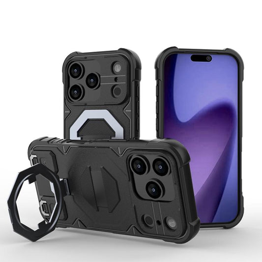 For iPhone 17 Pro Camera Shield Armor MagSafe Holder Phone Case with Strap(Black) - iPhone 17 Pro Cases by buy2fix | Online Shopping UK | buy2fix