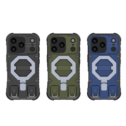 For iPhone 17 Pro Camera Shield Armor MagSafe Holder Phone Case with Strap(Sapphire Blue) - iPhone 17 Pro Cases by buy2fix | Online Shopping UK | buy2fix