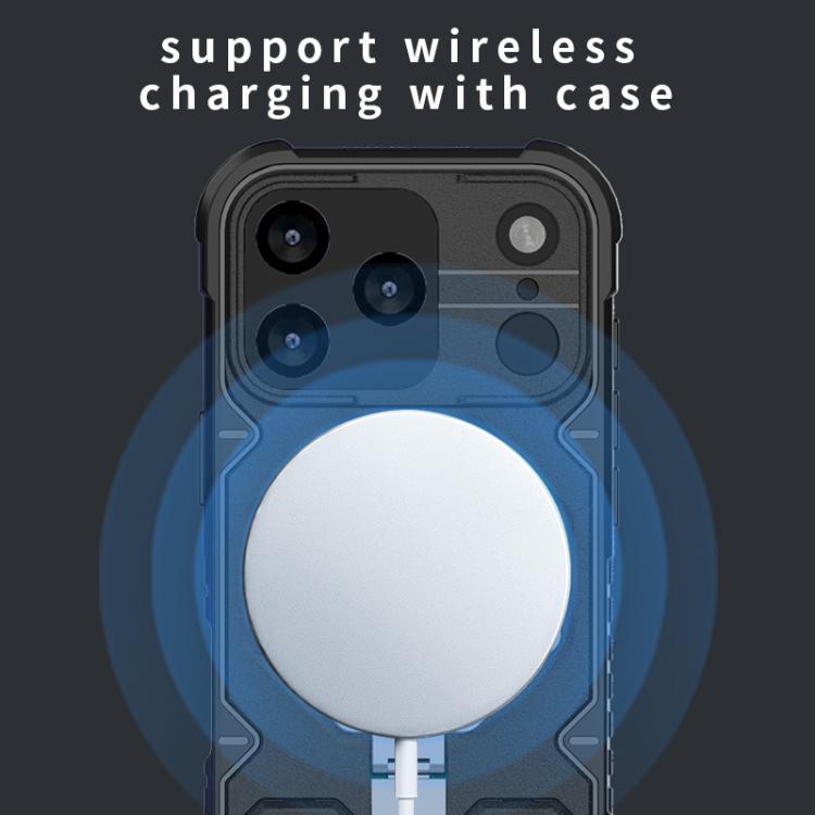 For iPhone 17 Pro Camera Shield Armor MagSafe Holder Phone Case with Strap(Sapphire Blue) - iPhone 17 Pro Cases by buy2fix | Online Shopping UK | buy2fix