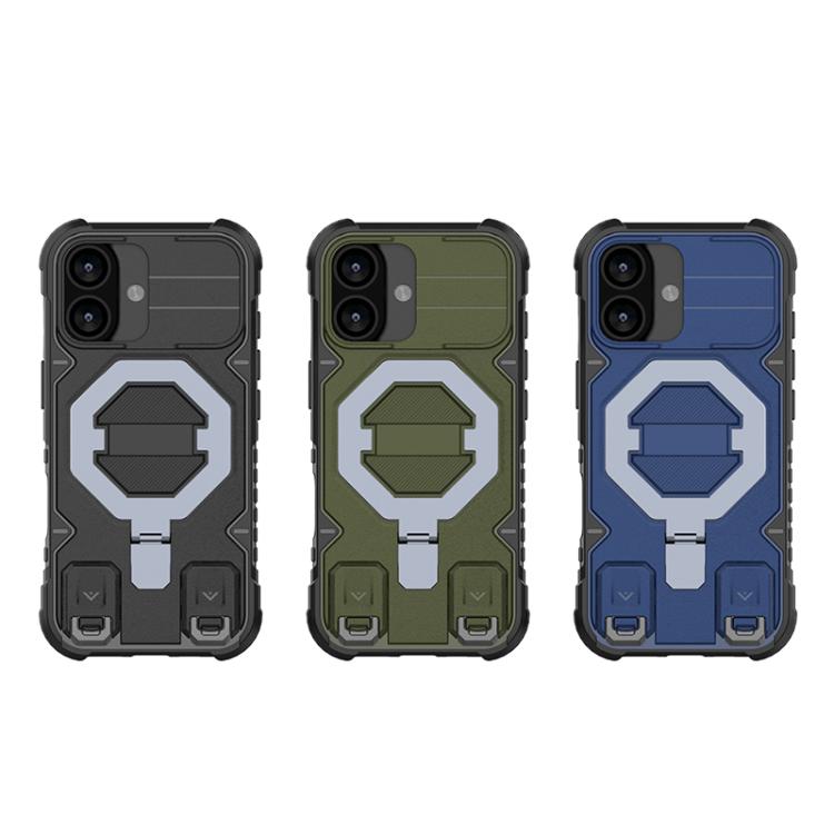 For iPhone 17 Camera Shield Armor MagSafe Holder Phone Case with Strap(Black) - iPhone 17 Cases by buy2fix | Online Shopping UK | buy2fix