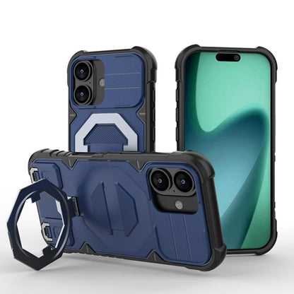 For iPhone 17 Camera Shield Armor MagSafe Holder Phone Case with Strap(Sapphire Blue) - iPhone 17 Cases by buy2fix | Online Shopping UK | buy2fix