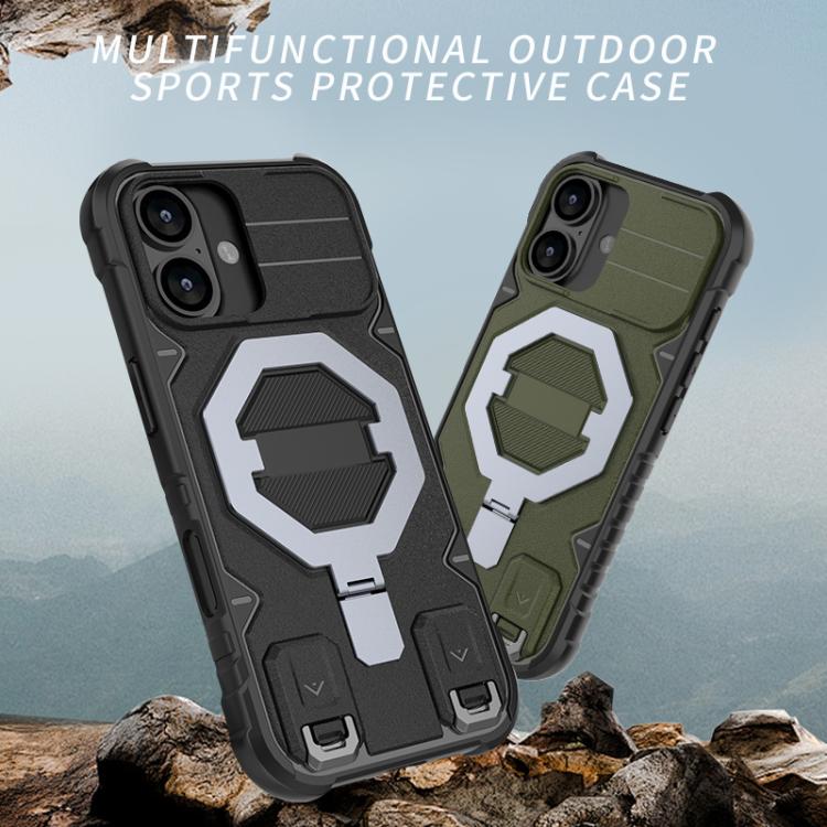 For iPhone 17 Camera Shield Armor MagSafe Holder Phone Case with Strap(Sapphire Blue) - iPhone 17 Cases by buy2fix | Online Shopping UK | buy2fix