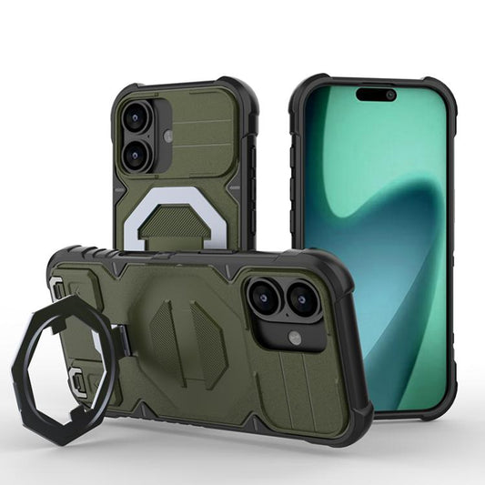 For iPhone 17 Camera Shield Armor MagSafe Holder Phone Case with Strap(Dark Green) - iPhone 17 Cases by buy2fix | Online Shopping UK | buy2fix