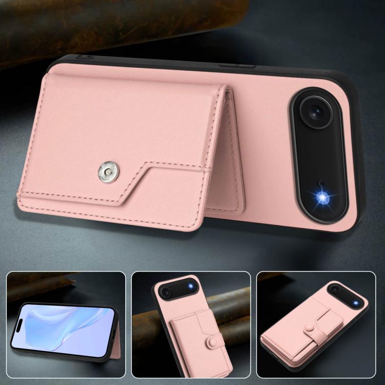 For iPhone Air Button Card Bag RFID Anti-theft Phone Case(Pink) - iPhone Air Cases by buy2fix | Online Shopping UK | buy2fix