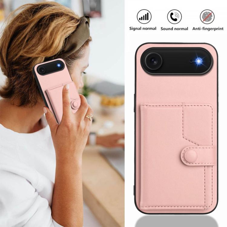 For iPhone Air Button Card Bag RFID Anti-theft Phone Case(Pink) - iPhone Air Cases by buy2fix | Online Shopping UK | buy2fix