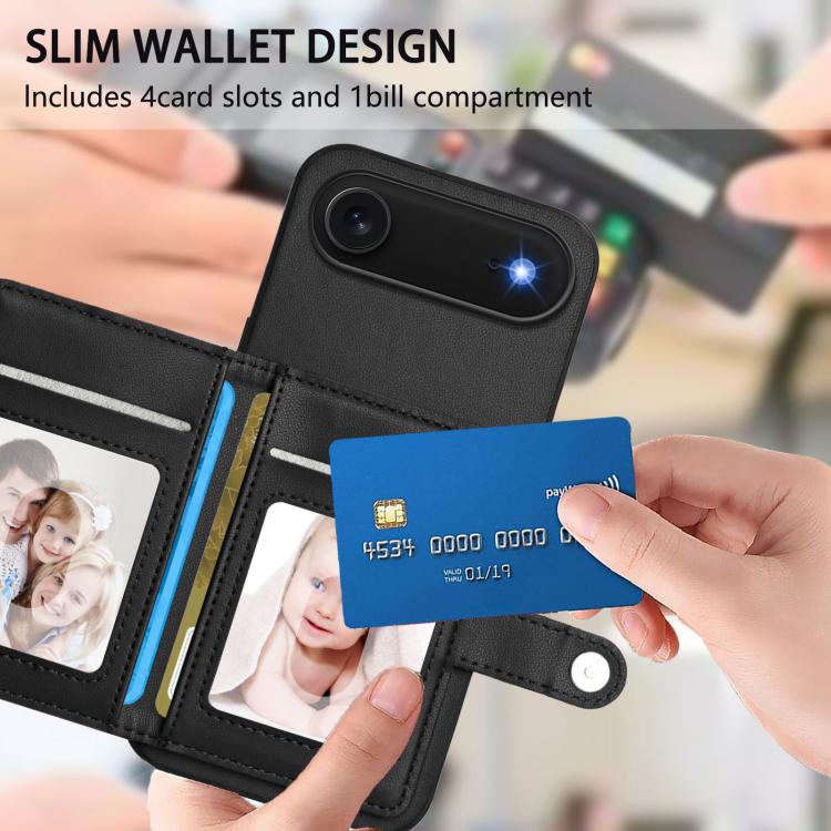 For iPhone Air Button Card Bag RFID Anti-theft Phone Case(Black) - iPhone Air Cases by buy2fix | Online Shopping UK | buy2fix