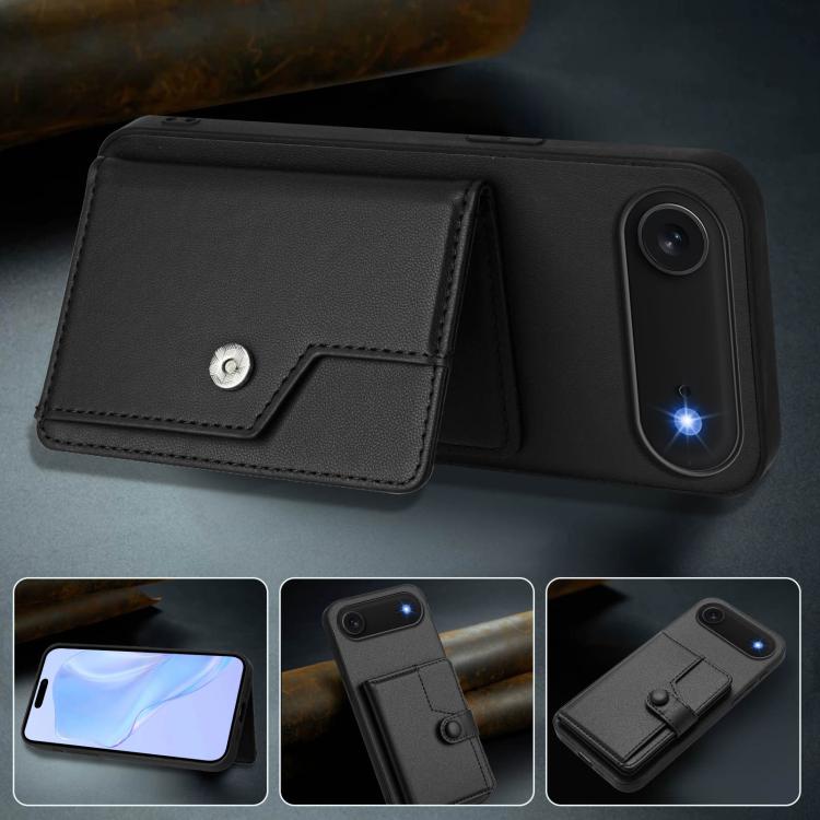 For iPhone Air Button Card Bag RFID Anti-theft Phone Case(Black) - iPhone Air Cases by buy2fix | Online Shopping UK | buy2fix
