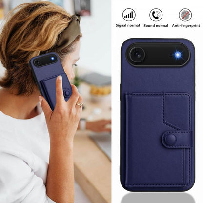 For iPhone Air Button Card Bag RFID Anti-theft Phone Case(Blue) - iPhone Air Cases by buy2fix | Online Shopping UK | buy2fix